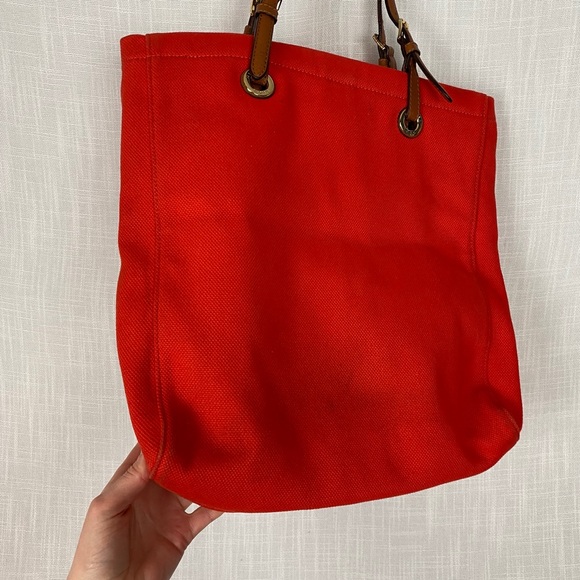 Michael Kors Charm Logo Orange/Brown Canvas Tote - Picture 5 of 9